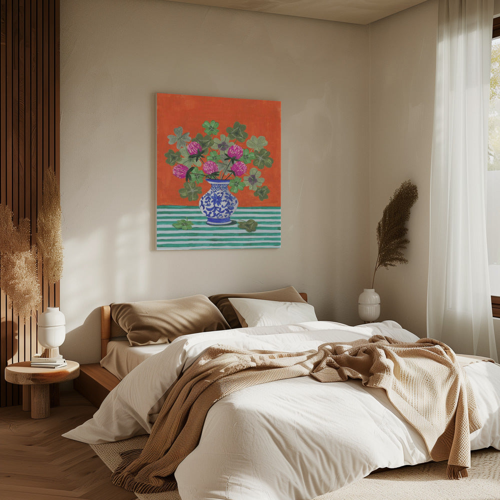 Kleeblätter und rosa Blüten | Leinwand