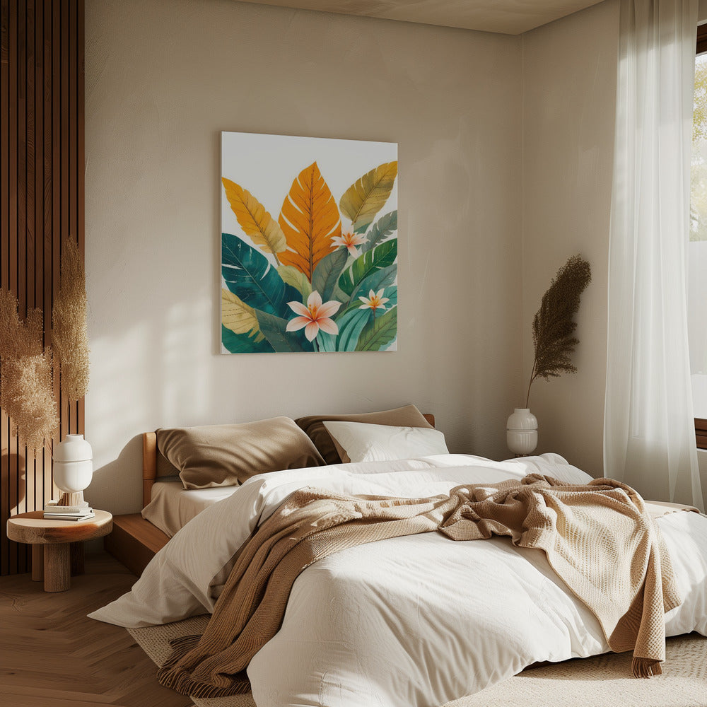 Tropical Leaves And Delicate Flowers | Canvas
