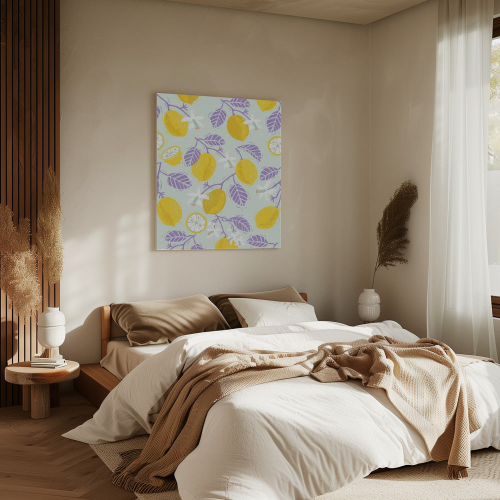 Yellow Lemons with Purple Leaves | Canvas