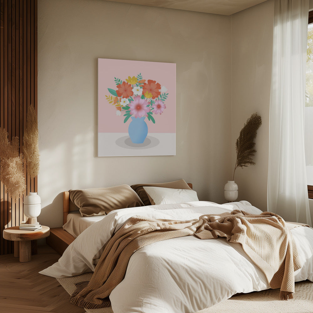 Vibrant Bouquet of Flowers in a Blue Vase | Canvas
