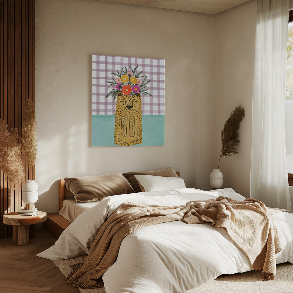 Vase in Leopardenform mit Blume | Leinwand