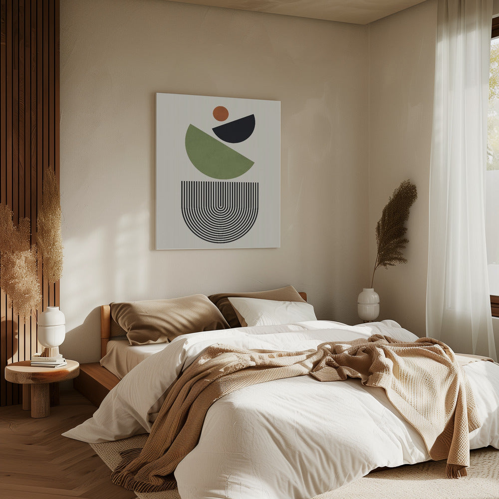 Geometric Shapes in Green Black and Orange | Canvas