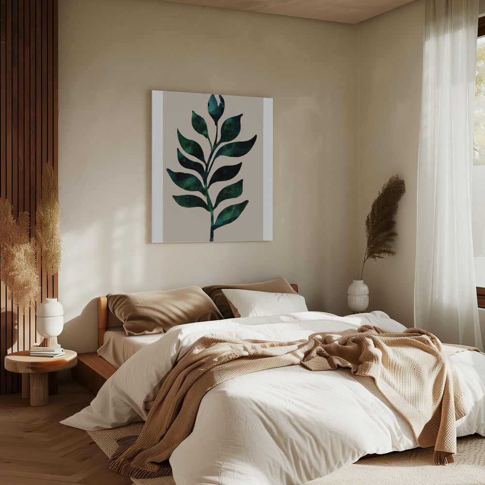 Stylized Plant Motif With Dark Green Leaves | Canvas