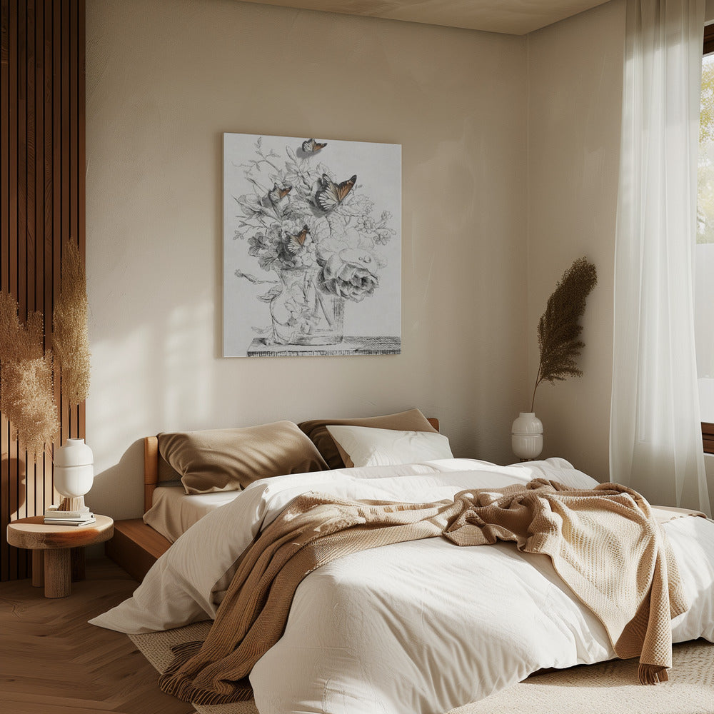 The Butterflies & The Vase With Flowers | Canvas
