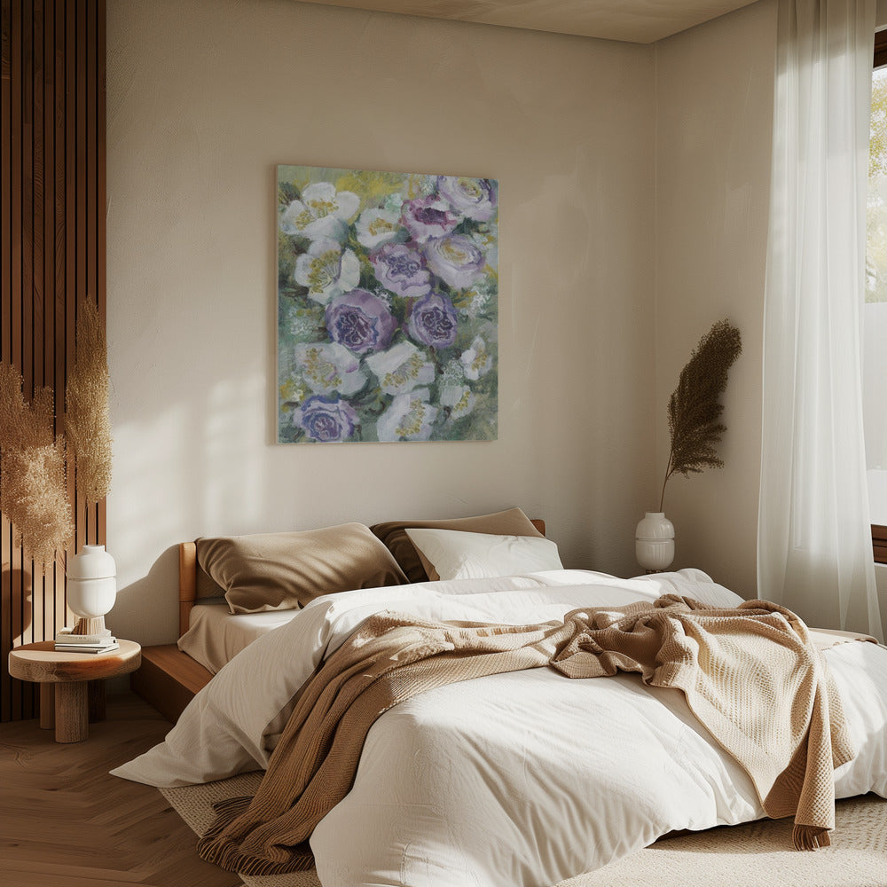 Floral Composition With White And Purple Flowers | Canvas