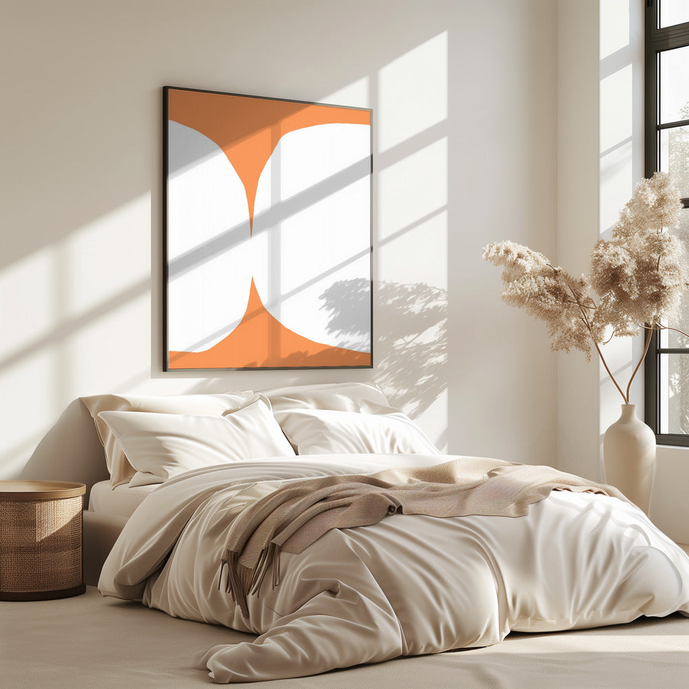 Geometrische weiße Formen auf orangefarbenem Hintergrund | Poster