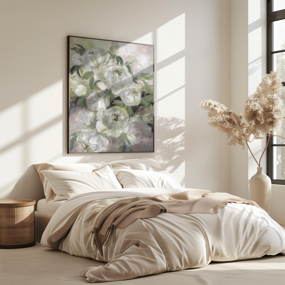 Traurige, malerische Blumen in Grün | Poster