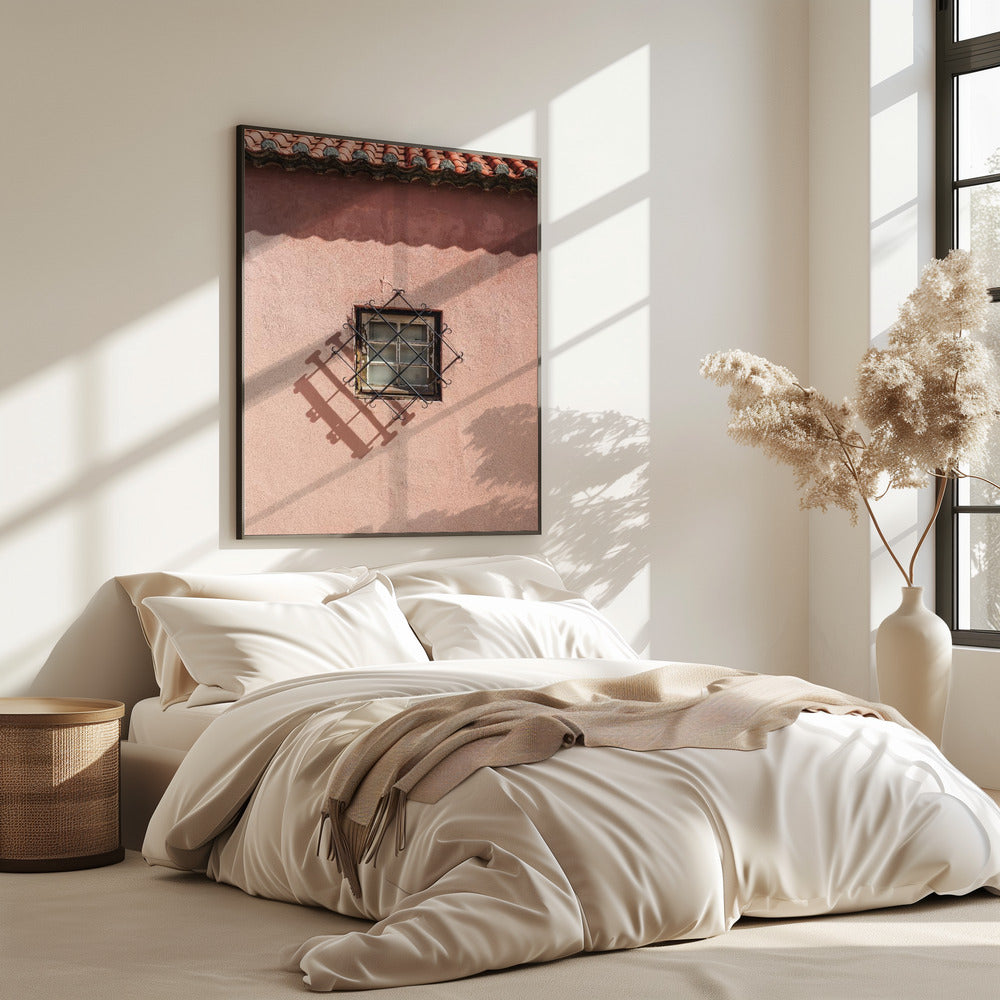Rustikale rosa Wand mit Vintage-Fenster | Poster