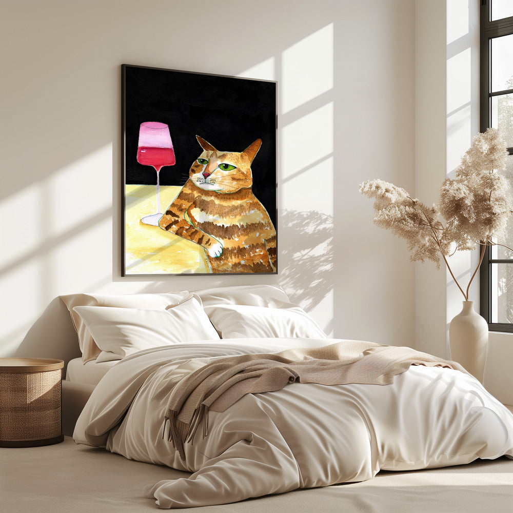 Katze Freitagabend trinkt Wein Lustiger Katzenhumor Poster