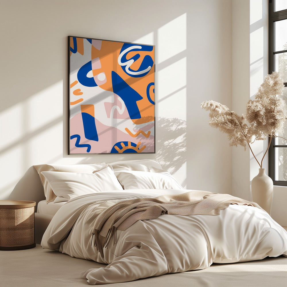 Abstrakte Formen in Blau und Orange | Poster