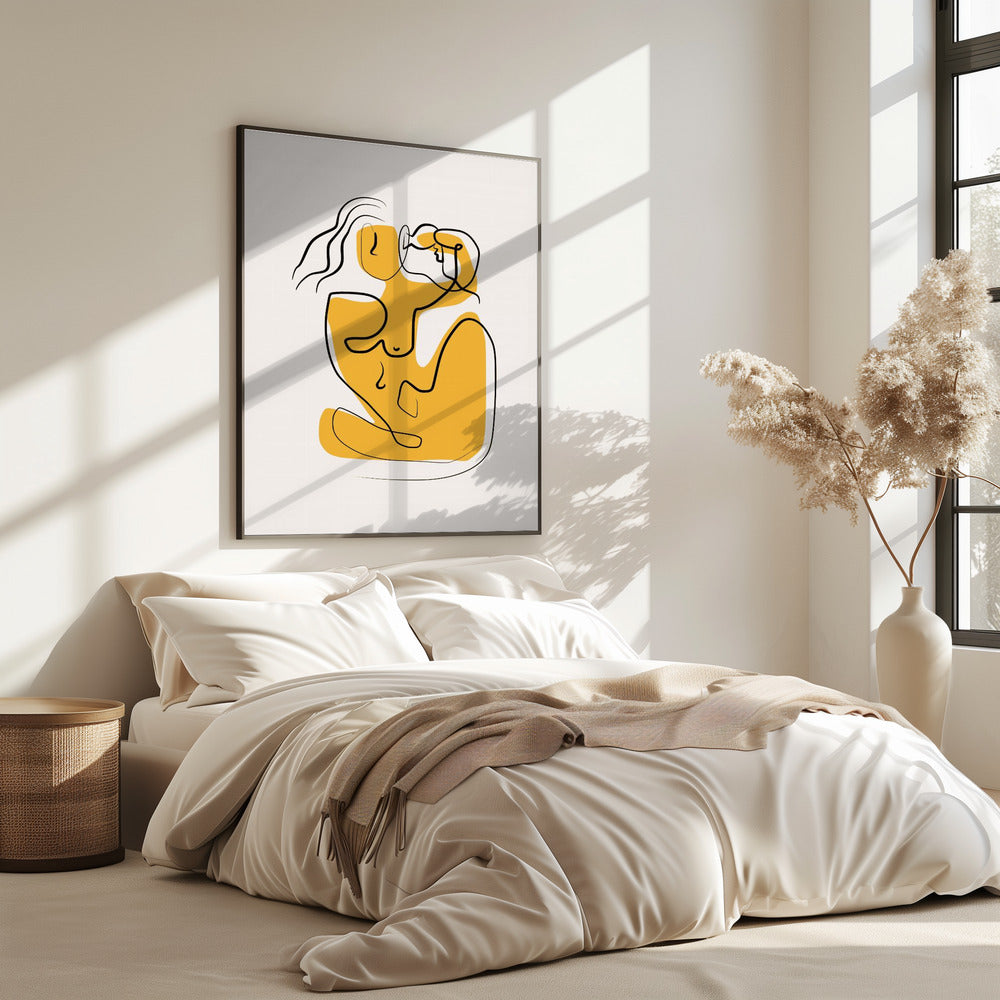Line Art Akt mit wehendem Haar | Poster
