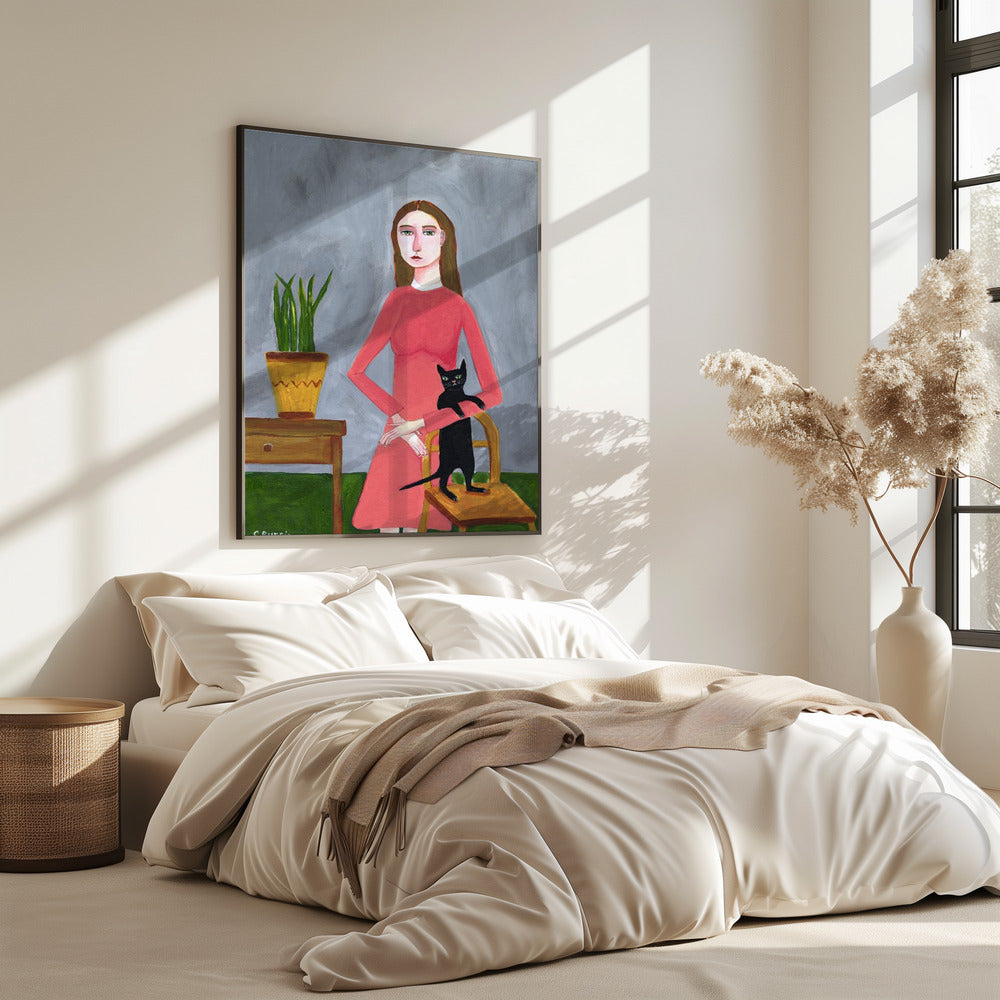 Cat Lady with Black Cat | Poster
