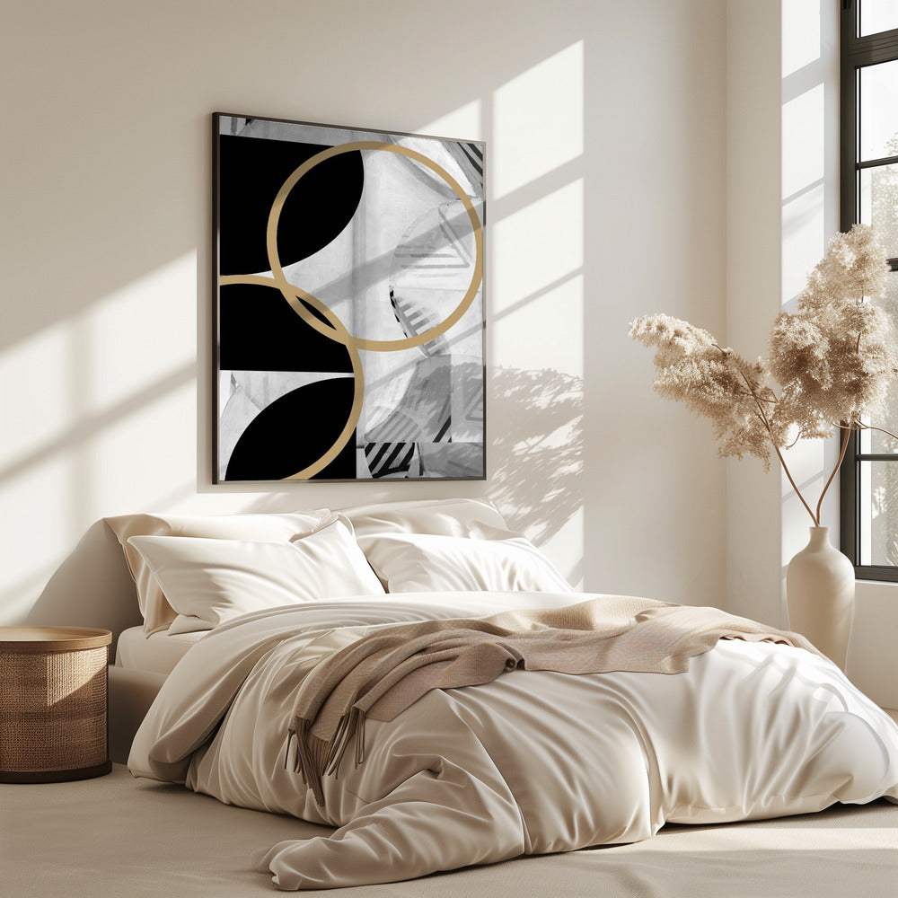 Black and White Stripes Gold Spheres No1 | Poster