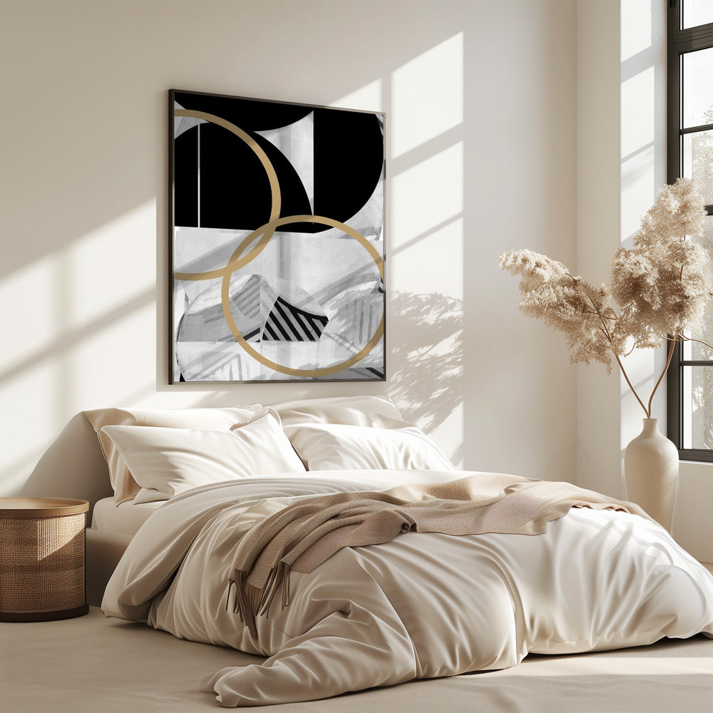 Schwarz-weiße Streifen, goldene Kugeln Nr. 2 | Poster