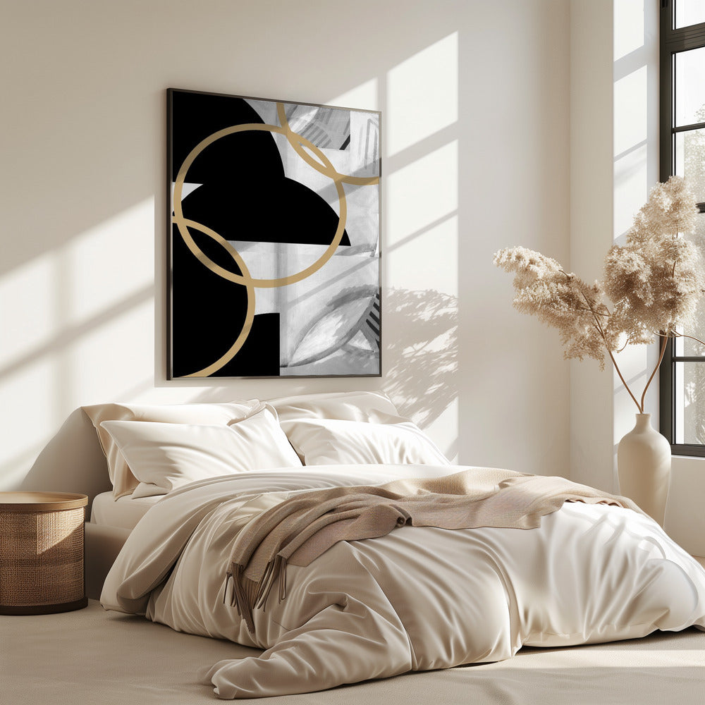 Black and White Stripes Gold Spheres No3 | Poster
