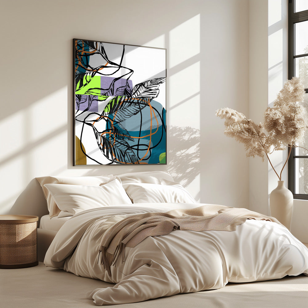 Abstract Black Leaves With Colour No1 | Poster