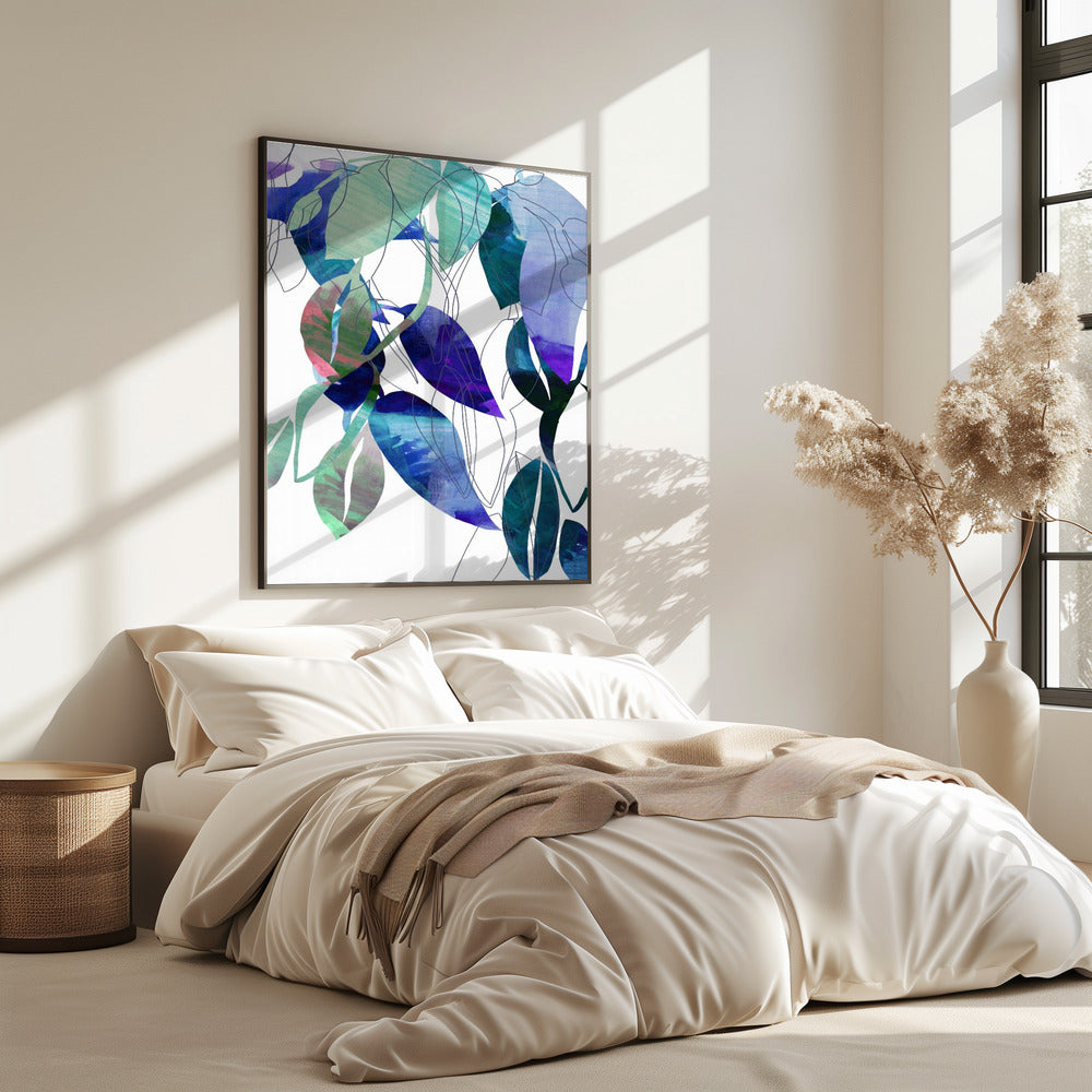 Botanische Blattdruckkunst in Marineblau 3 | Poster