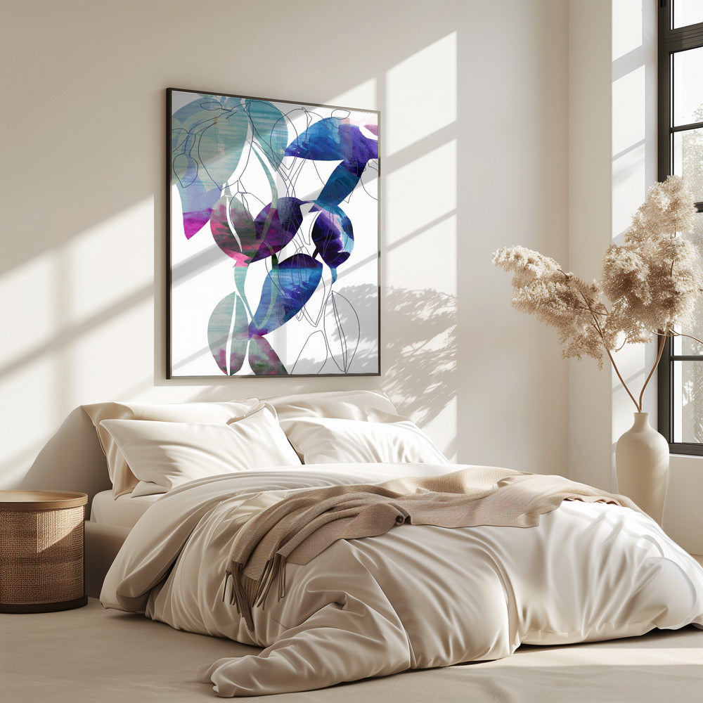 Botanische Blattdruckkunst in Marineblau 2 | Poster