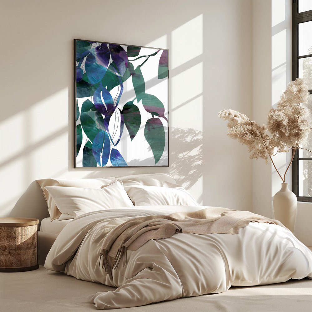 Botanische Blattkunst in Marineblau 1 | Poster