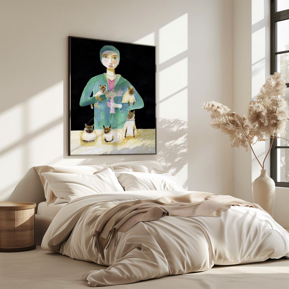 Dame mit fünf Siamkatzen | Poster