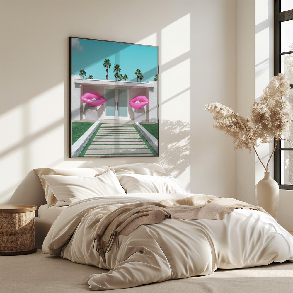 Mid-Century Modern House with Pink Lips | Poster