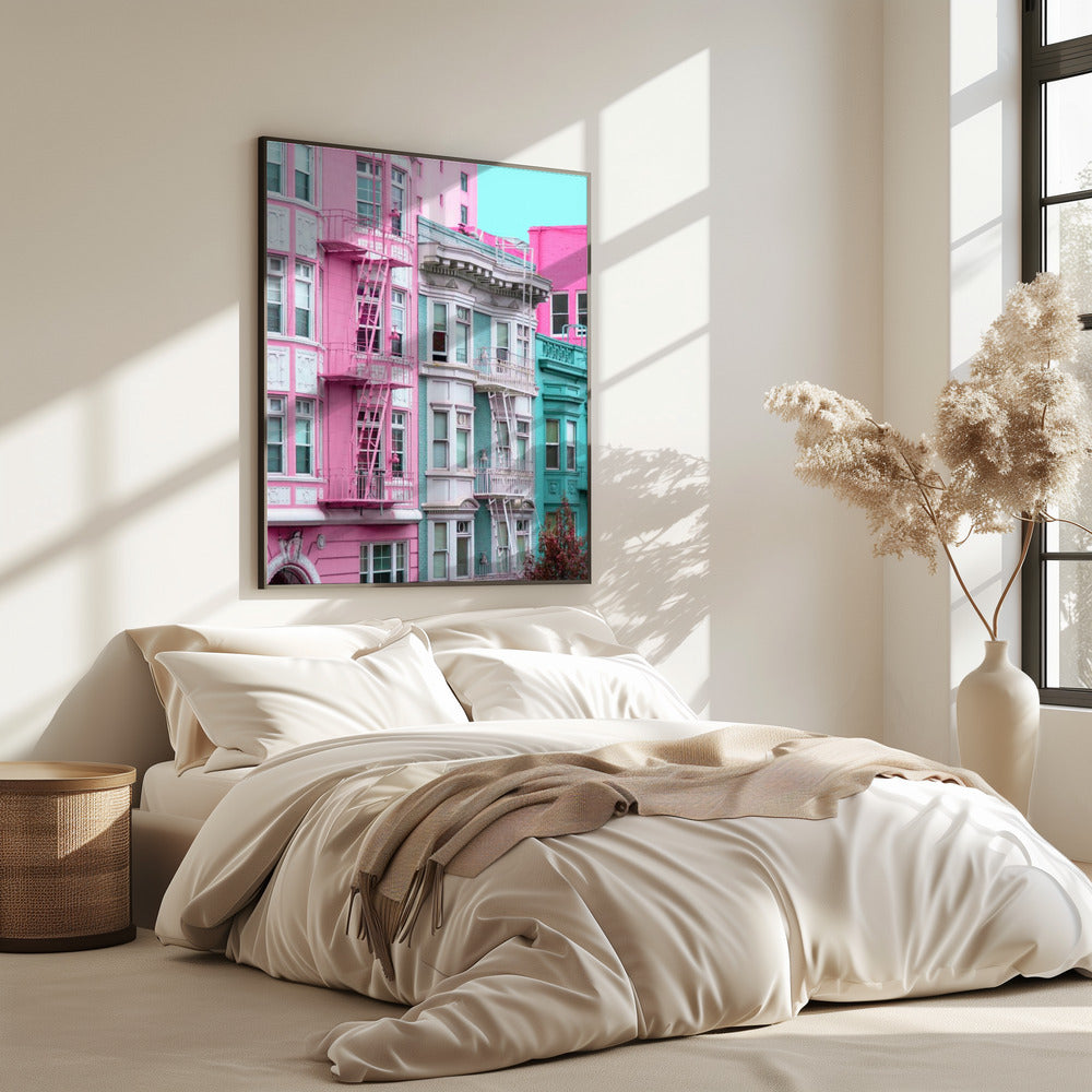 Pink and Blue Row Houses in San Francisco | Poster