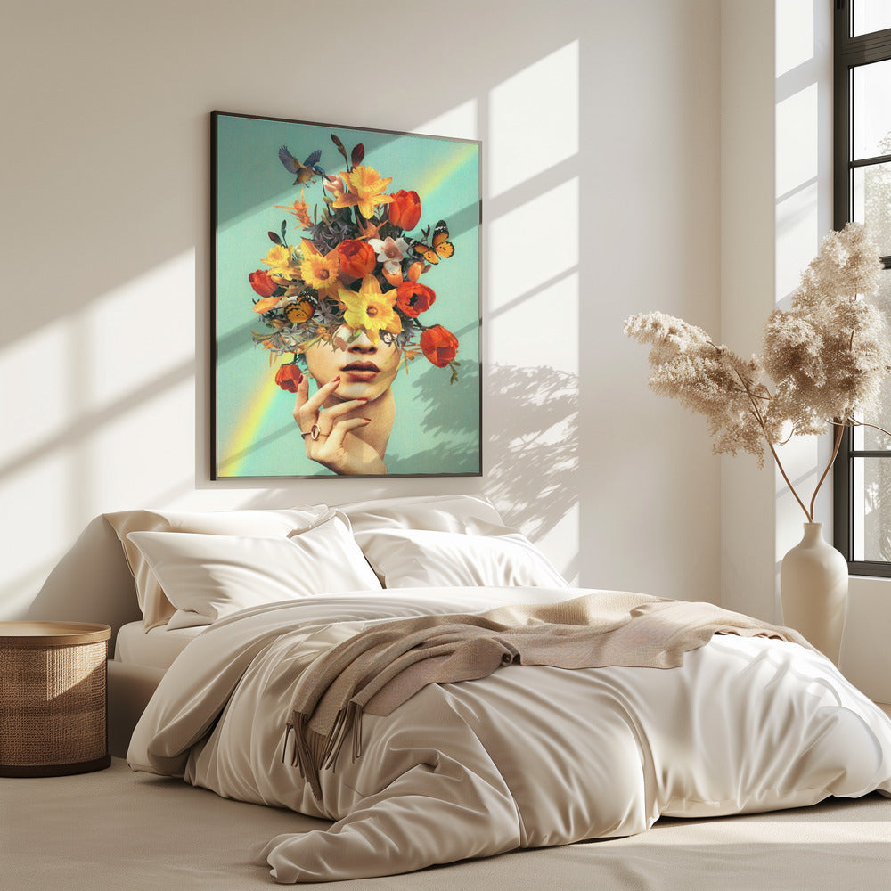Baby blüht – Regenbogen, Blumen, Vögel und Schmetterlinge | Poster