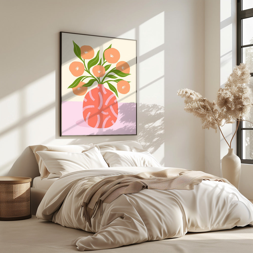Blumen in Korallenvase | Poster