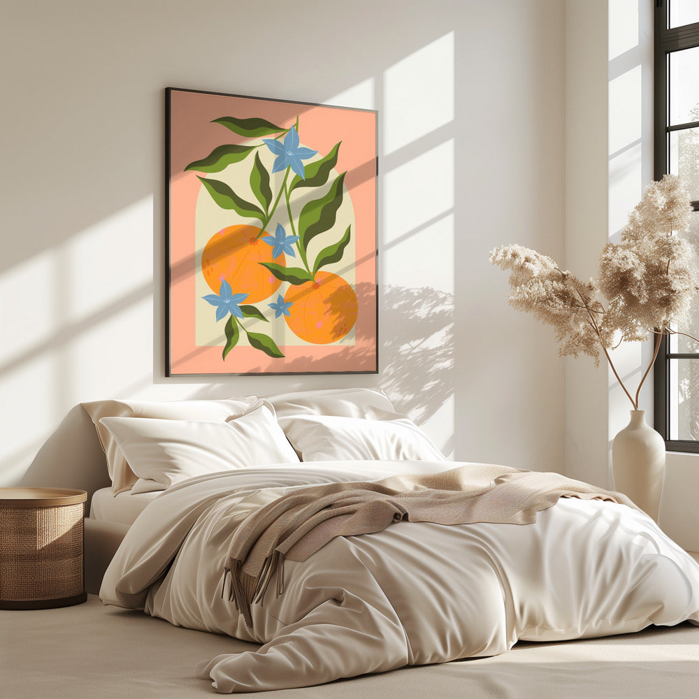 Orangenzweig mit Blüten | Poster