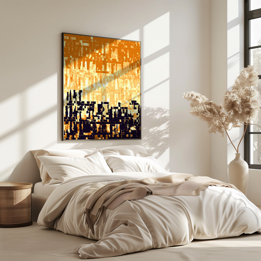 Orange-schwarze Farbpalette mit pixeligen Texturen | Poster
