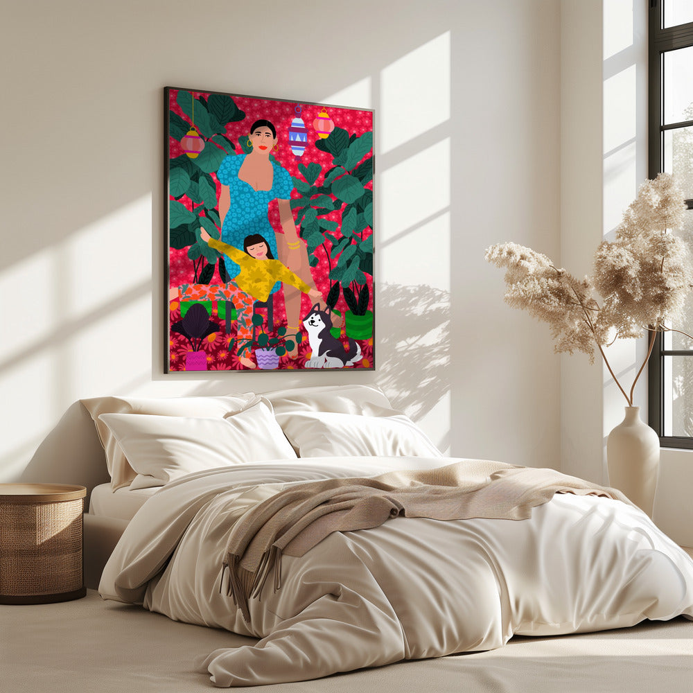 Frau und Kind im Garten | Poster