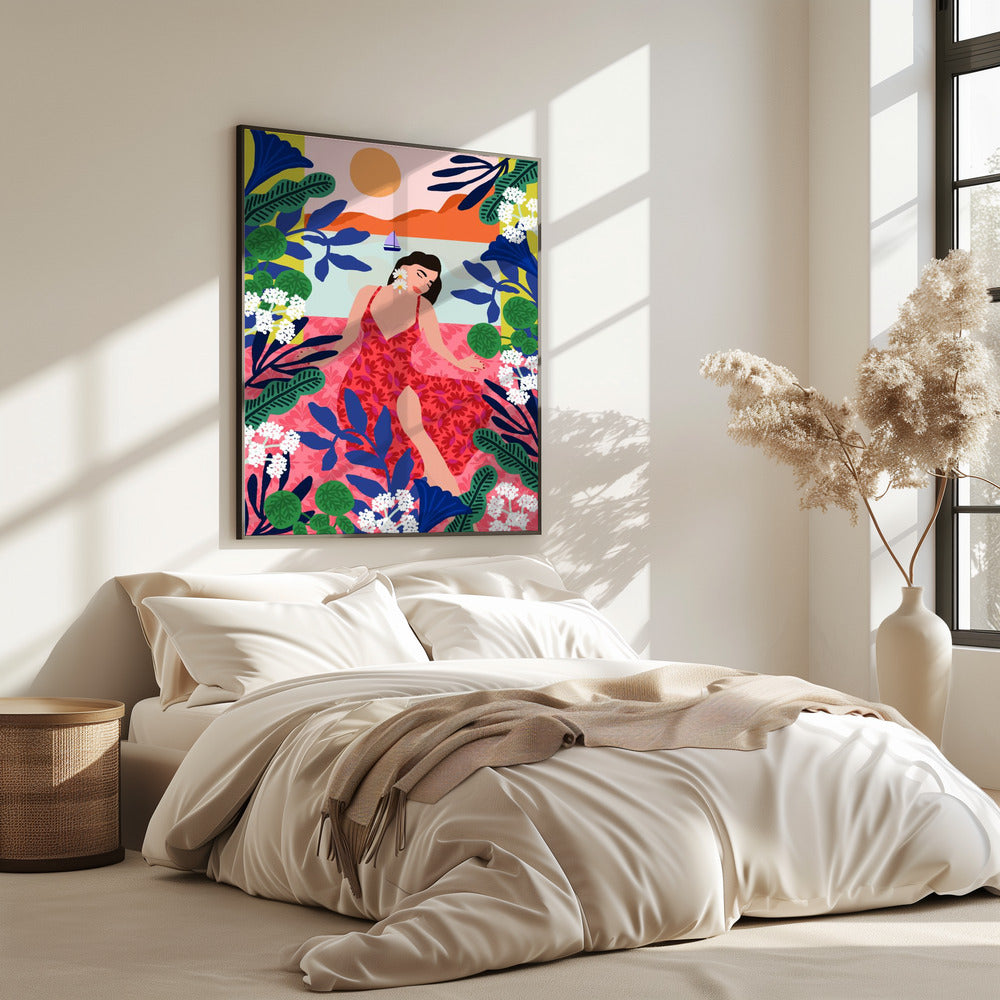 Blumen-Sonnenuntergang-Mädchen | Poster