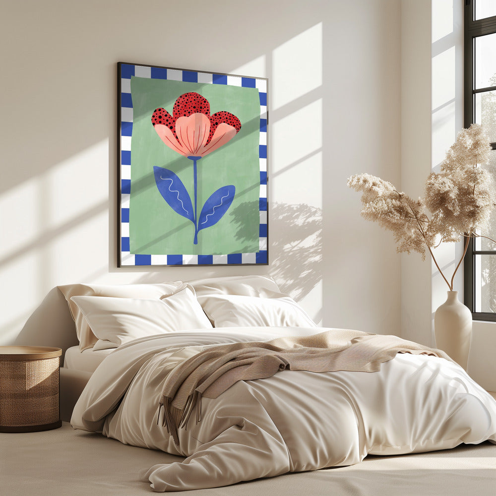 Stilisierte Blume mit roten Blütenblättern und schwarzen Punkten | Poster