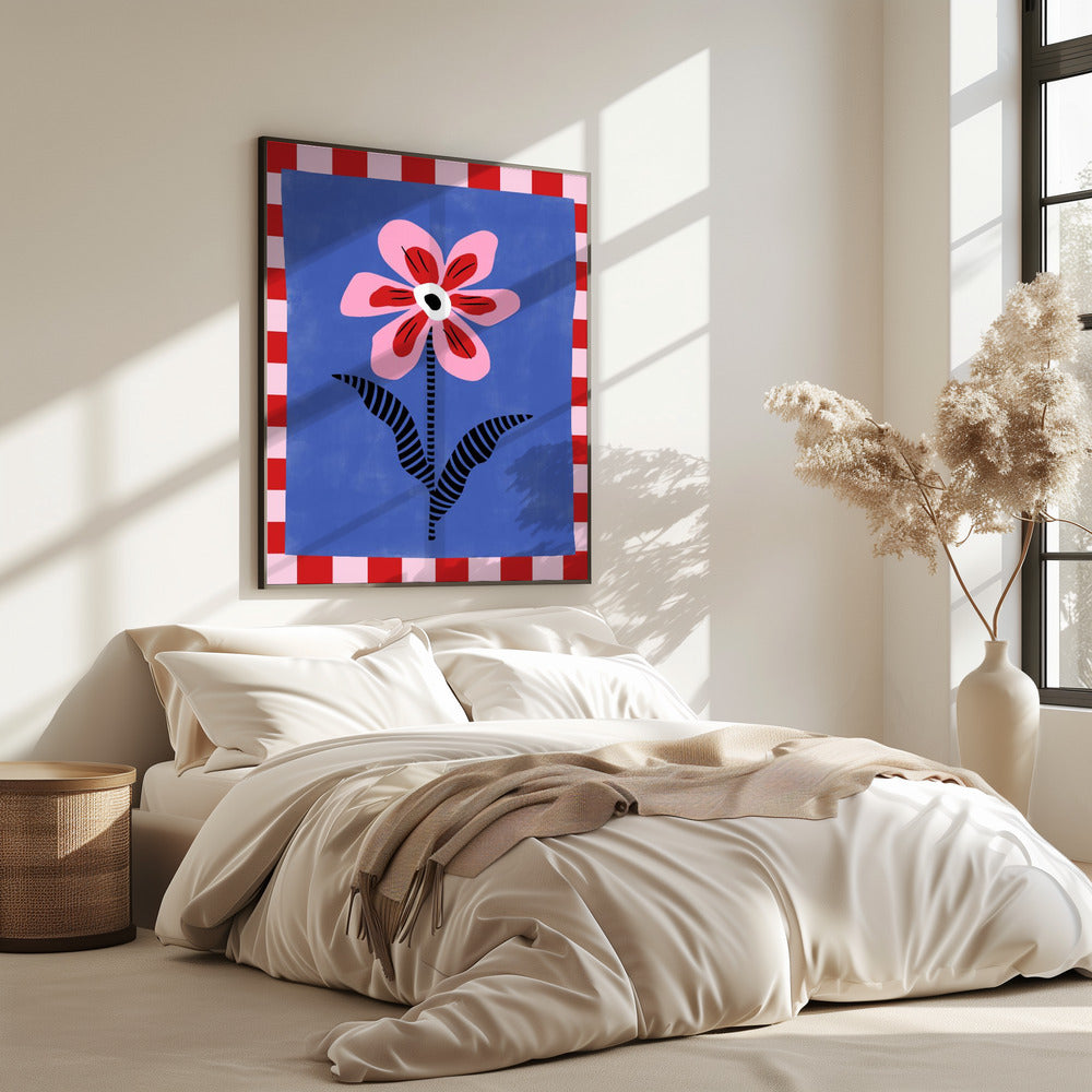 Blume mit rosa Blütenblättern und gestreiften Blättern | Poster