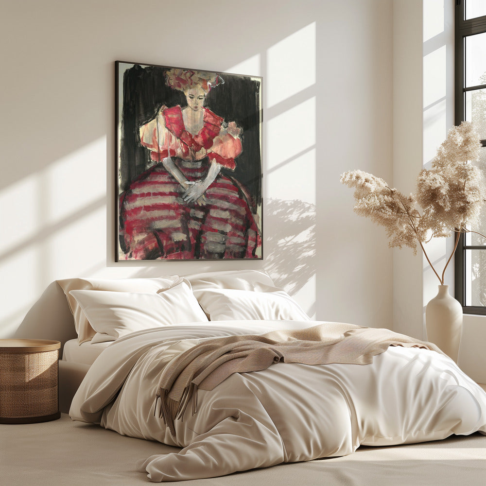 Woman in a Flowing Red Stripes Dress | Poster