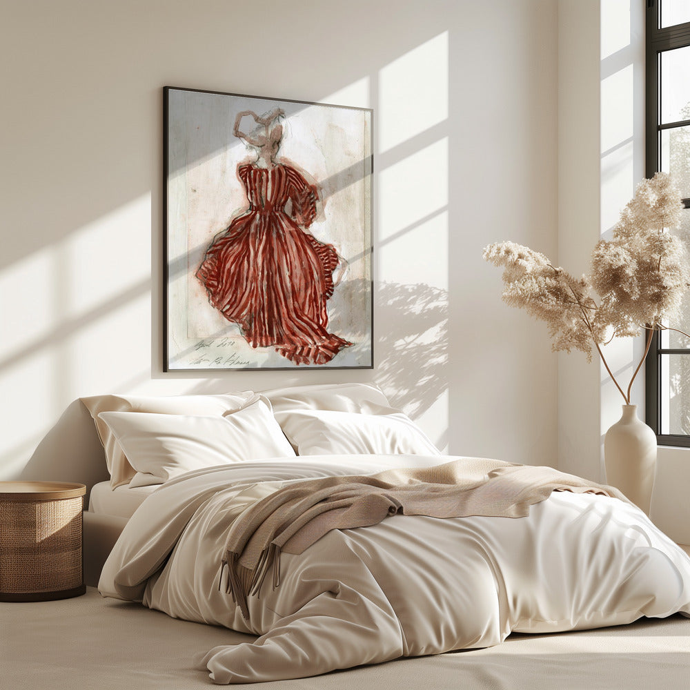 Frau in einem rot gestreiften Kleid | Poster