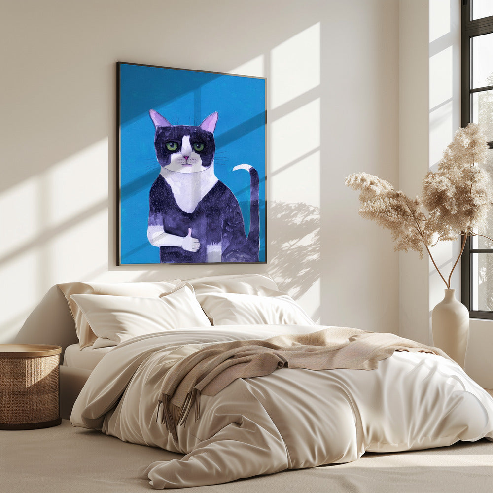 Cat thumbs up blue | Poster