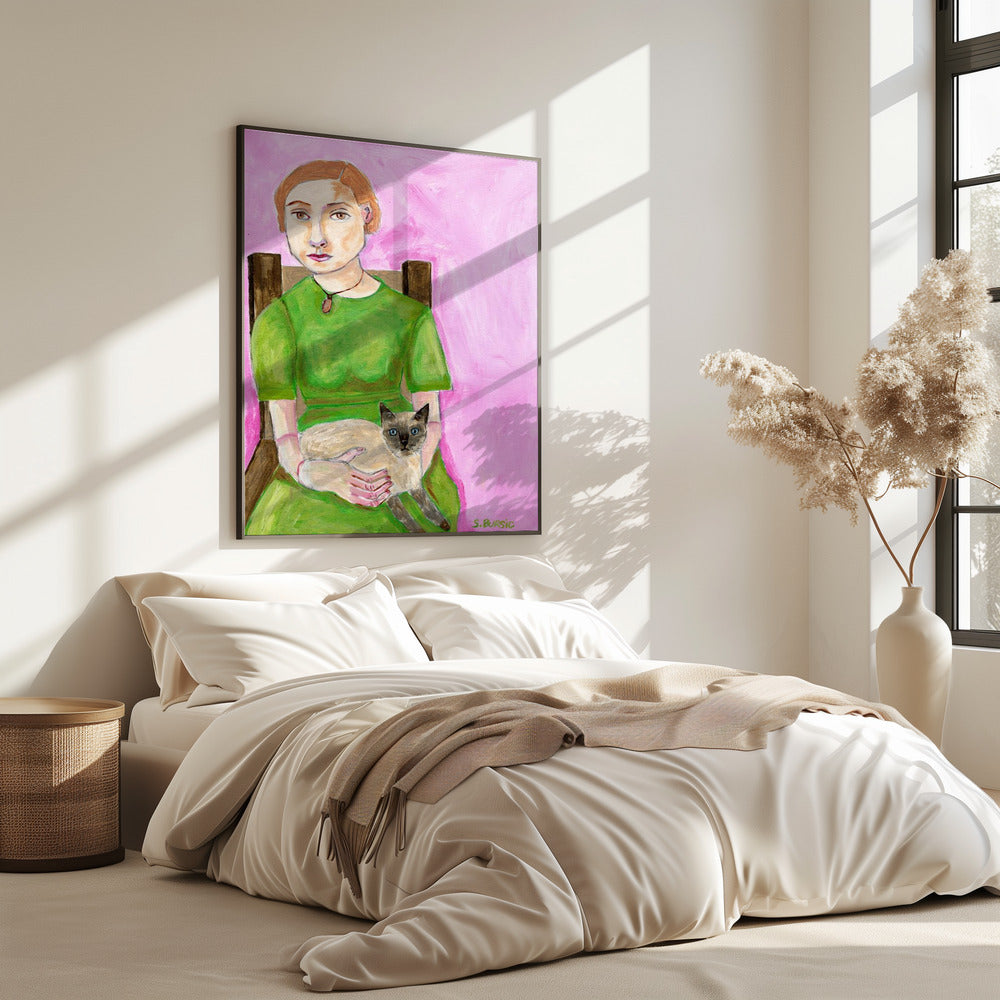 Dame mit Katze | Poster