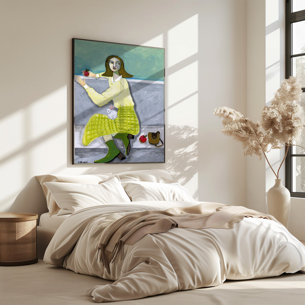 Die Dame und der Hase mit Apfel | Poster
