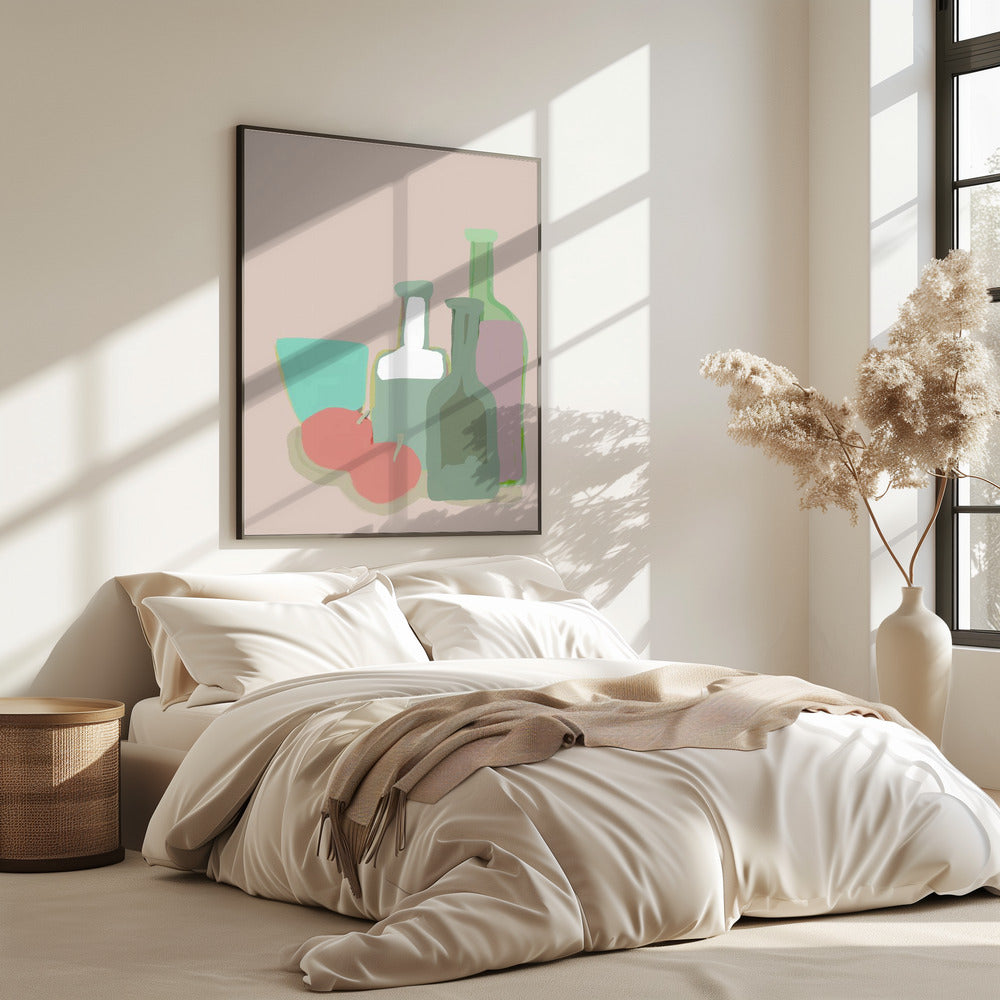 Still life bottles and apples | Poster
