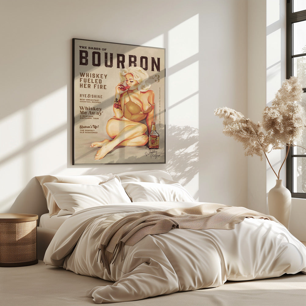 Bourbon Wandkunst. Sexy Vintage Pin-Up-Girl trinkt Whiskey | Poster