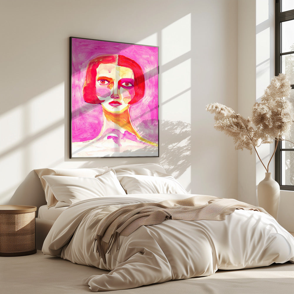Dame mit Bob-Haarschnitt in Pink | Poster