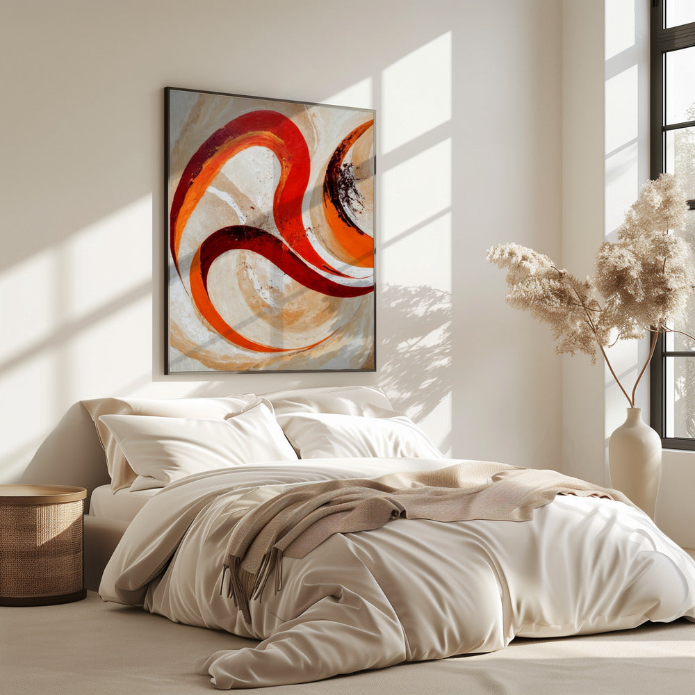 Rote und orange Wirbel auf neutralem Hintergrund | Poster