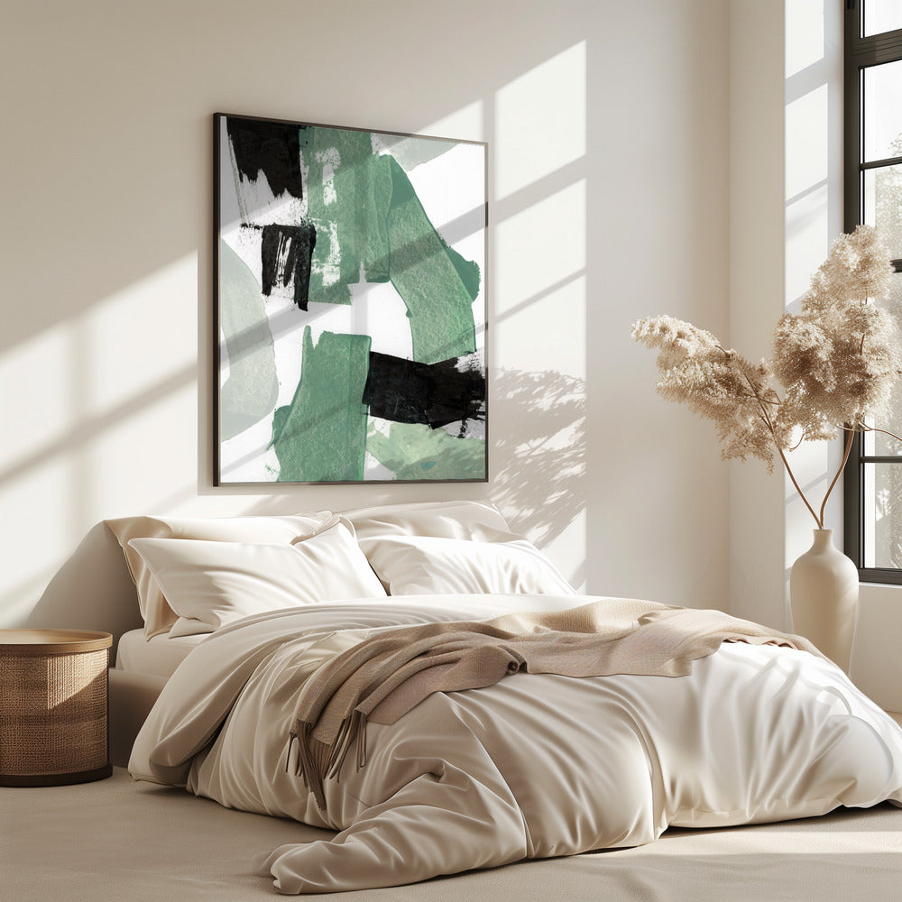 Abstrakte grüne und schwarze Formen Nr. 1 Druck | Poster