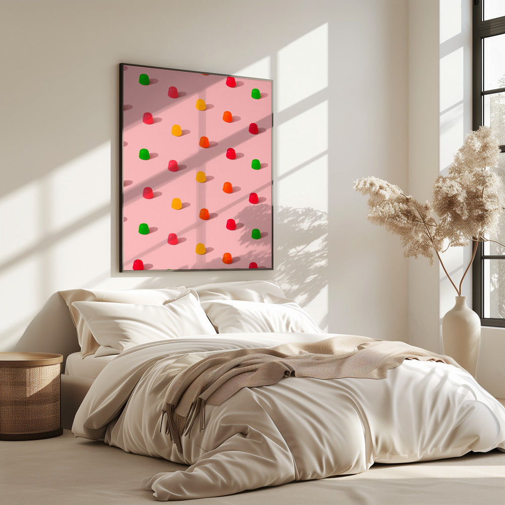 Punkte-Bonbon-Gummitropfen – sich wiederholendes Muster auf rosa Hintergrund | Poster