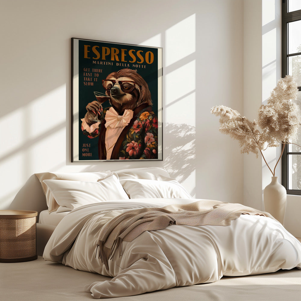 Art Deco Espresso Martini trinkendes Faultier | Poster