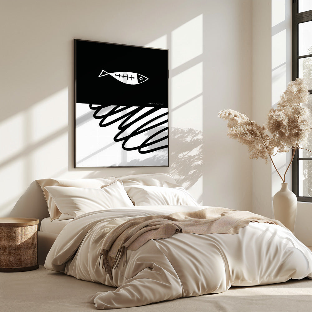 Minimalistischer Fisch im nordischen Meer, abstrakter Ozean-Kunstdruck | Poster