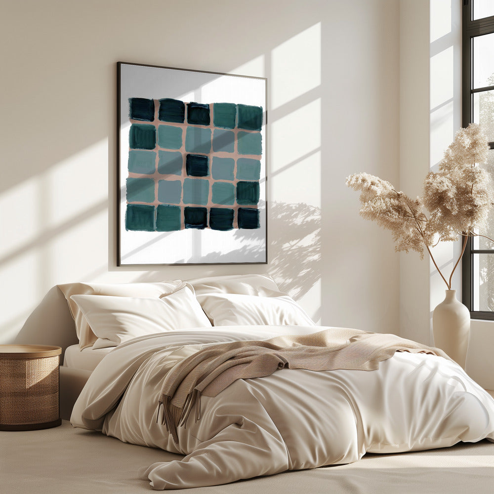 Petrol kariertes Quadrat Poster