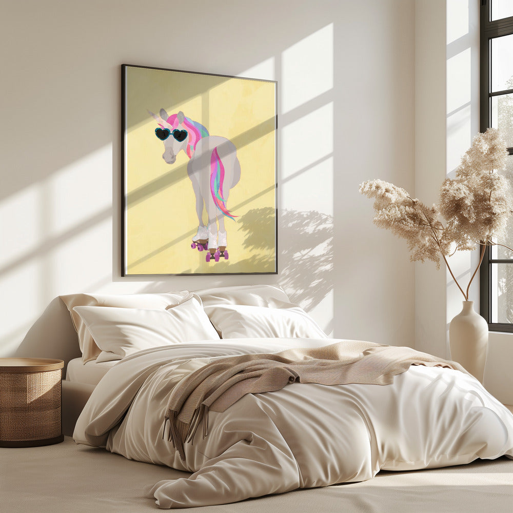Unicorn rollerskating yello | Poster