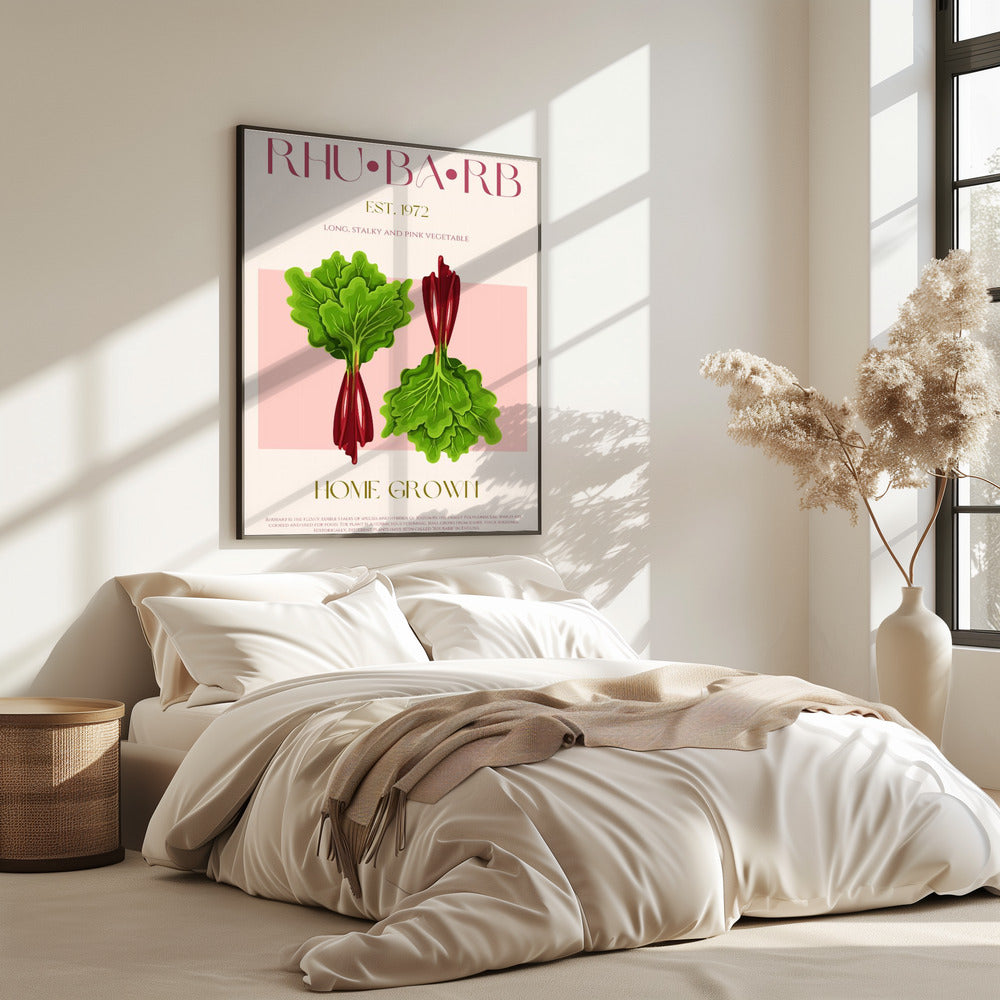 Illustrierter Rhabarber mit leuchtend rosa Stielen | Poster